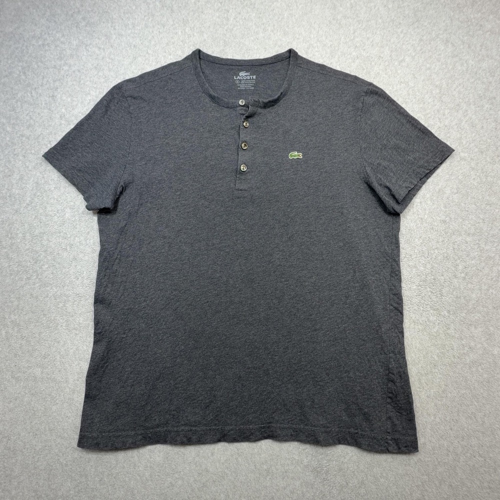 Lacoste Henley Shirt Mens XL Gray Pima Cotton Croc Logo Lightweight Tee Casual